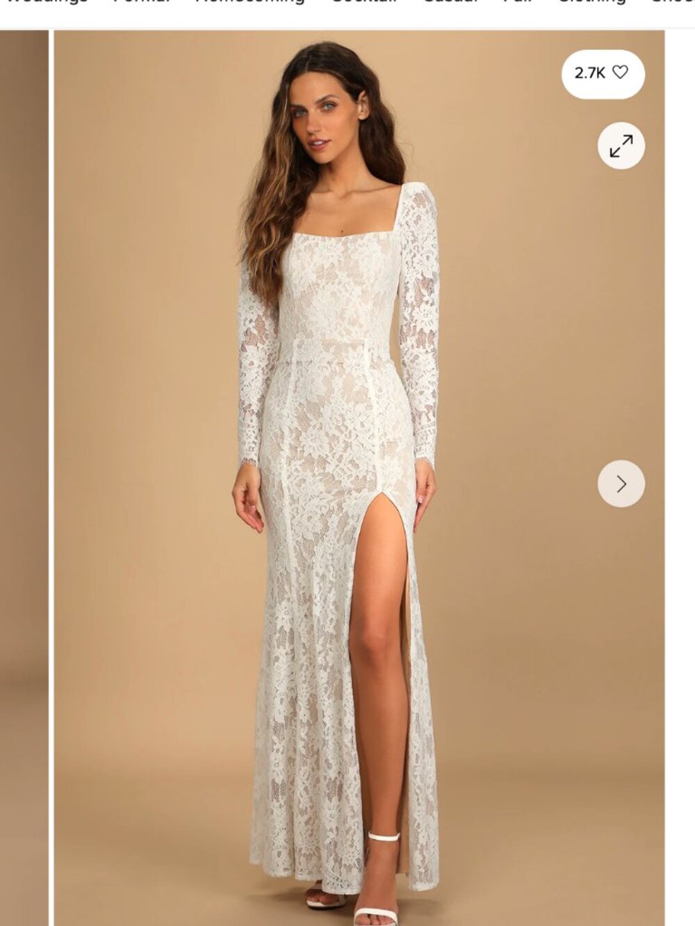 Lulu's Together in Bliss White Lace Long Sleeve Mermaid Maxi Dress